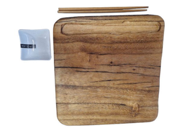 Tabla de sushi artesanal con acanalado en madera de kiri reutilizada - Image 3